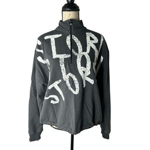 Stori Logo Print 1/4 Zip Mock Neck Cropped Pullover Sweatshirt Sz 8‎